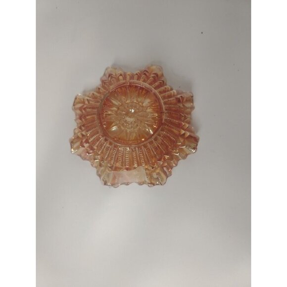 Vintage Jeanette Carnival Glass Bon Bon Candy Dish Aztec Roses - Picture 5 of 5